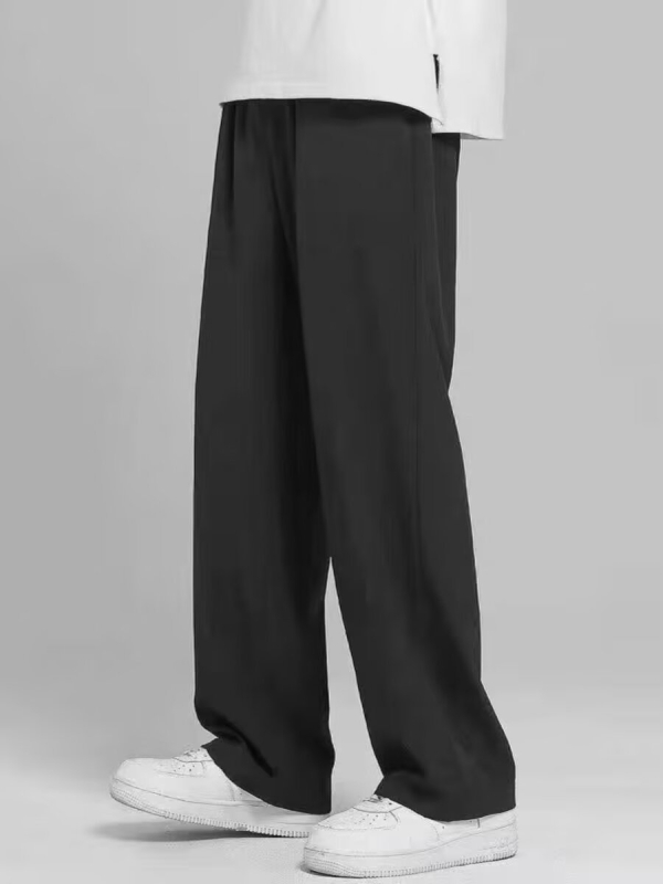 Muške casual hlače ravnog kroja, korejski stil, srednji visoki pojas, vezanje vrpcom, tanak poliester spoj (Proljeće svakodnevno nošenje)