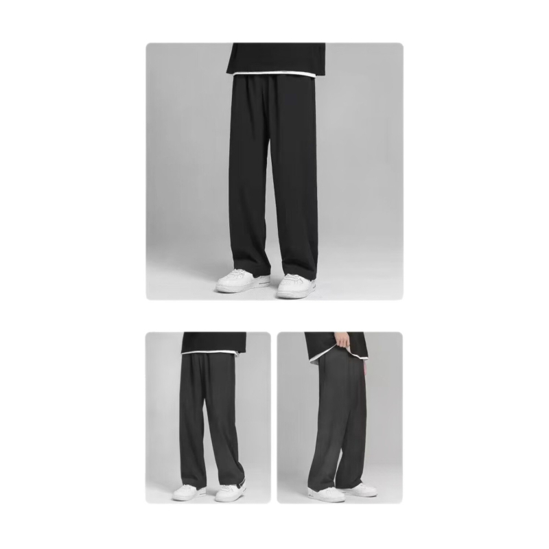 Muške casual hlače ravnog kroja, korejski stil, srednji visoki pojas, vezanje vrpcom, tanak poliester spoj (Proljeće svakodnevno nošenje)