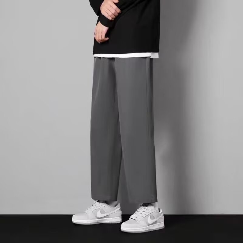 Muške casual hlače ravnog kroja, korejski stil, srednji visoki pojas, vezanje vrpcom, tanak poliester spoj (Proljeće svakodnevno nošenje)