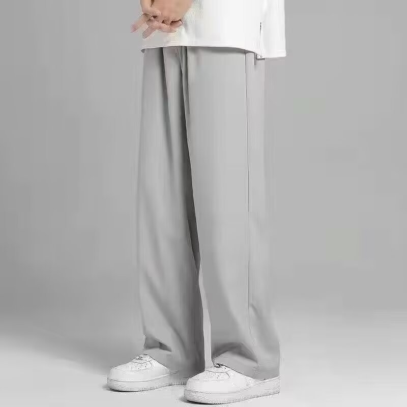 Muške casual hlače ravnog kroja, korejski stil, srednji visoki pojas, vezanje vrpcom, tanak poliester spoj (Proljeće svakodnevno nošenje)