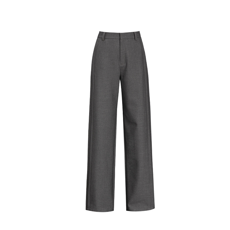 Ženske hlače za odijelo, visokim strukom, ravni kroj, vuneno-poliesterska mješavina, puna dužina, jesen-zima