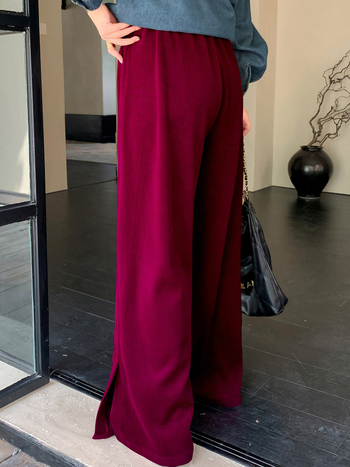 Mellowrani Ženske pletene široke hlače, visoki struk, dužine do poda, poliester