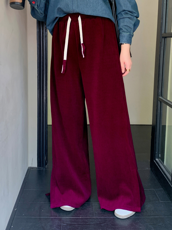 Mellowrani Ženske pletene široke hlače, visoki struk, dužine do poda, poliester