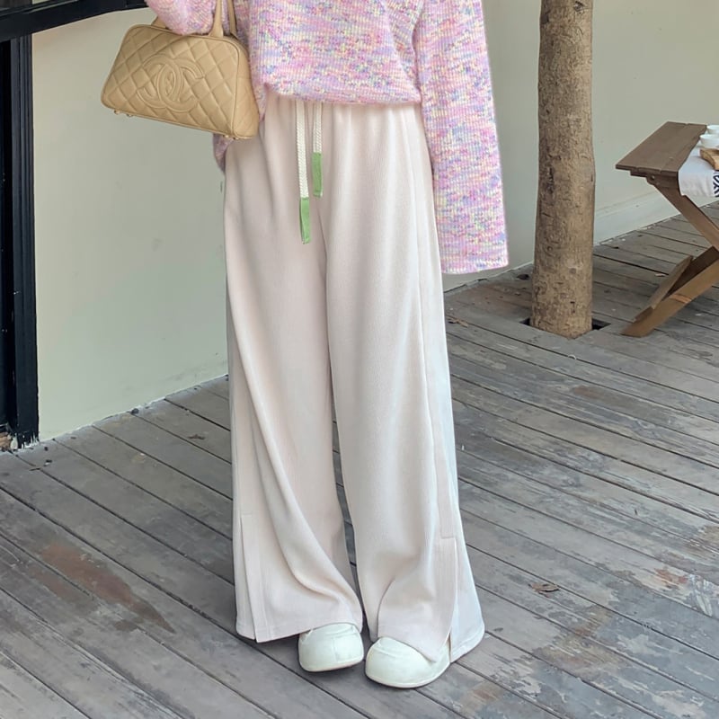 Mellowrani Ženske pletene široke hlače, visoki struk, dužine do poda, poliester