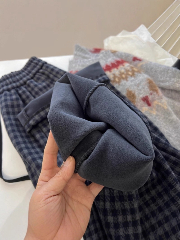 Ženske široke hlače s kariranim uzorkom, casual stil, zima, s flisom iznutra