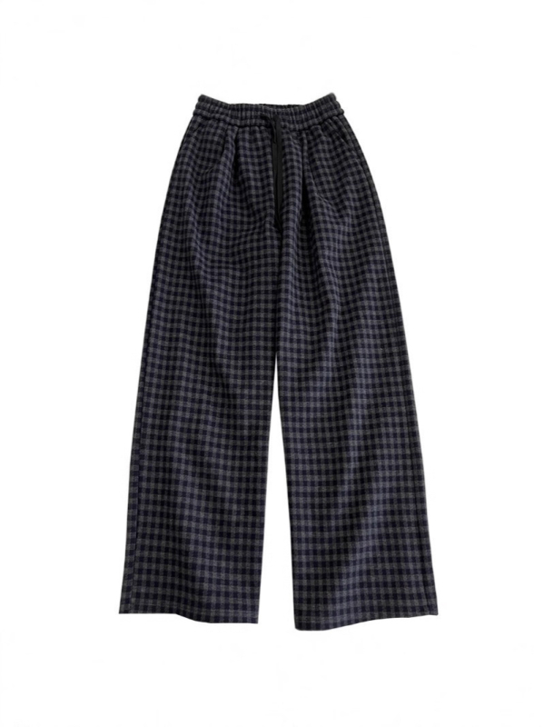 Ženske široke hlače s kariranim uzorkom, casual stil, zima, s flisom iznutra