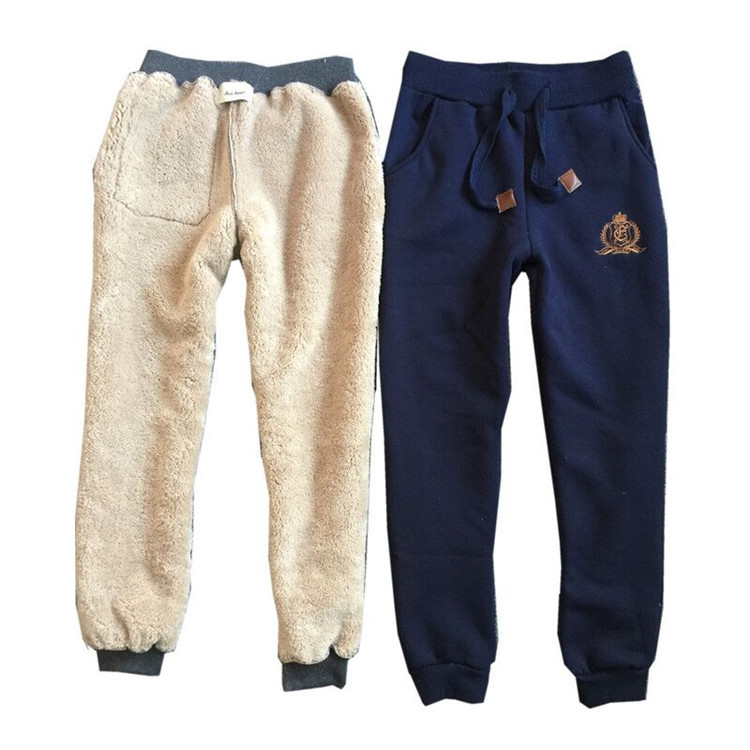 Ženske casual hlače od pamuka s podstavom od janjeće vune, visokim strukom, širokim krojem, zimske