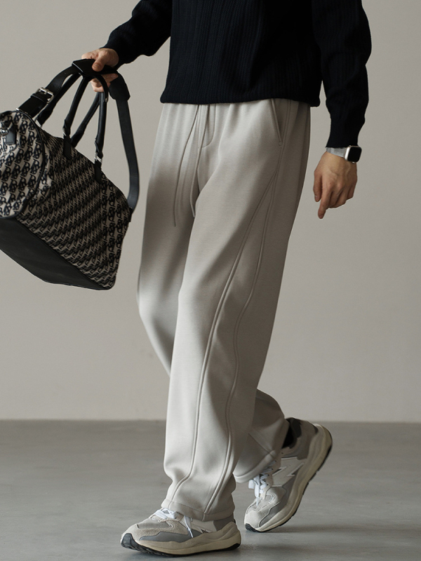 Pantaloni bărbați în stil scimitar, cu elasticitate ridicată, căptușiți cu fleece, grosi pentru iarnă, croială dreaptă, talie medie, închidere cu șiret, amestec bumbac-poliester-elastan