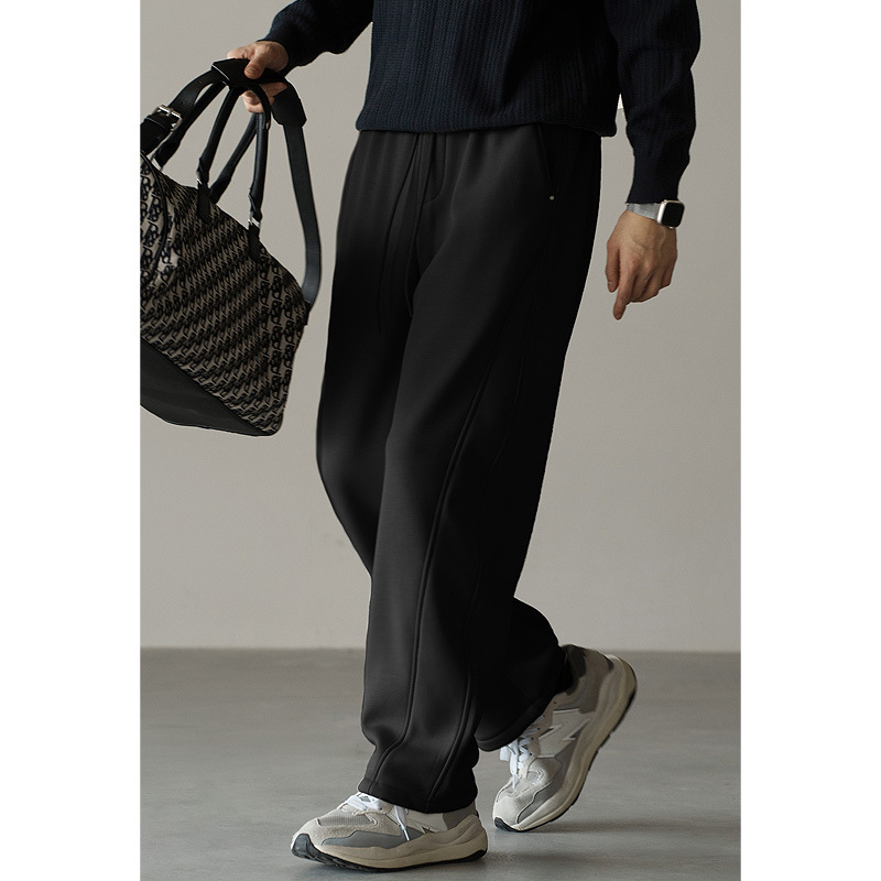 Pantaloni bărbați în stil scimitar, cu elasticitate ridicată, căptușiți cu fleece, grosi pentru iarnă, croială dreaptă, talie medie, închidere cu șiret, amestec bumbac-poliester-elastan