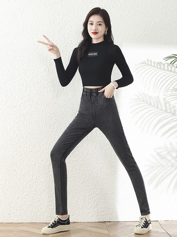 Ženske uske hlače visokog struka od pamuka i elastana, srednje debljine, kroj olovka