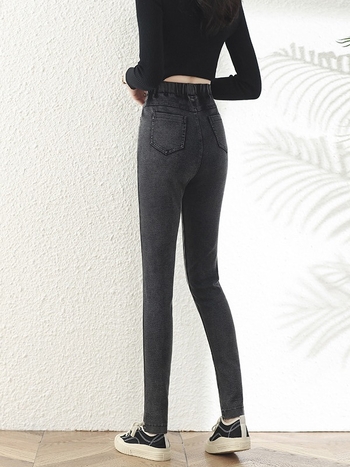 Ženske uske hlače visokog struka od pamuka i elastana, srednje debljine, kroj olovka