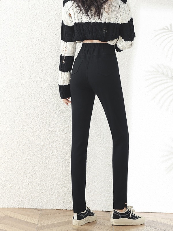 Ženske uske hlače visokog struka od pamuka i elastana, srednje debljine, kroj olovka