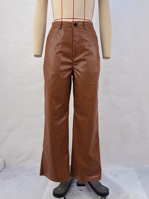 Casual ženske široke pantalone s visokim strukom, PU materijal i 30-50% poliester, street hipster stil