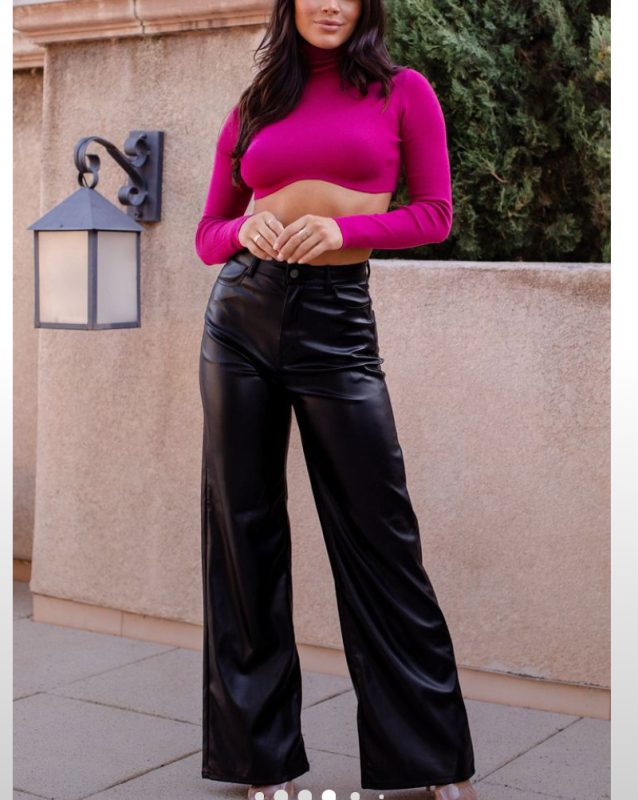 Casual ženske široke pantalone s visokim strukom, PU materijal i 30-50% poliester, street hipster stil