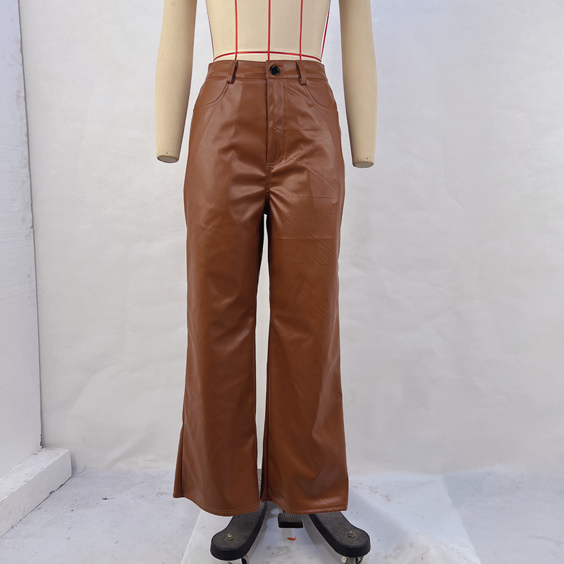 Casual ženske široke pantalone s visokim strukom, PU materijal i 30-50% poliester, street hipster stil