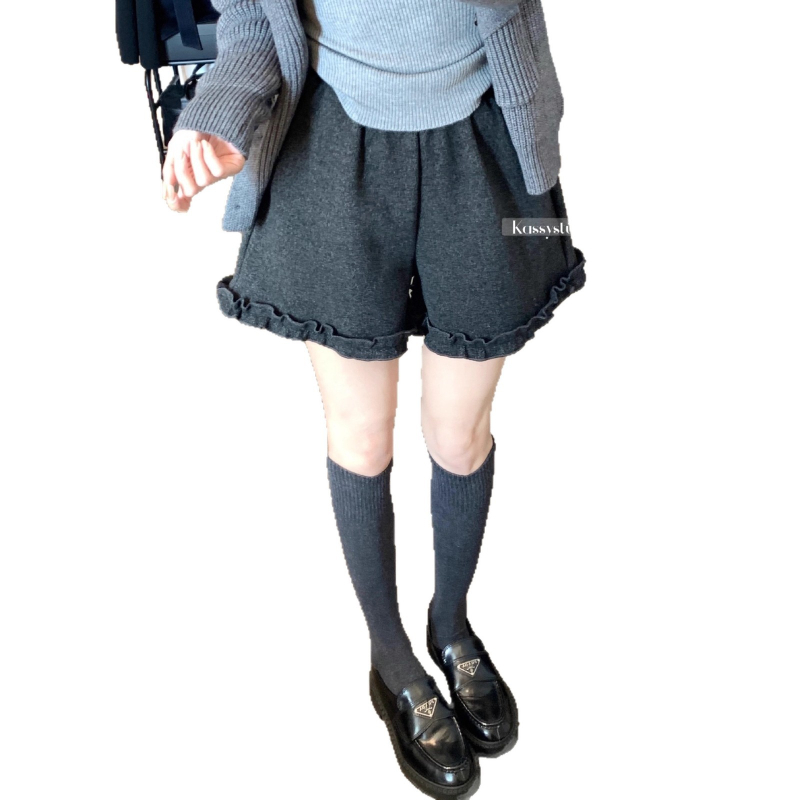 Ženske casual šortse s visokim strukom, ravni kroj, duljina 3/4, tkanina s udjelom poliestera, zimska kolekcija 2025