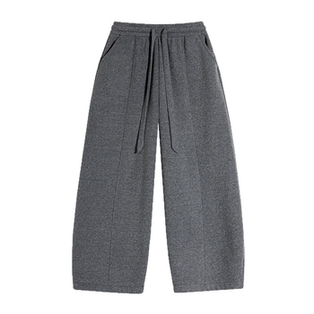 Ženske hlače s flis podstavom, visokim strukom, opuštena krojenje – ravne i široke nogavice, duge, poliester za jesen-zimu
