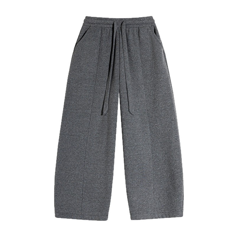 Ženske hlače s flis podstavom, visokim strukom, opuštena krojenje – ravne i široke nogavice, duge, poliester za jesen-zimu