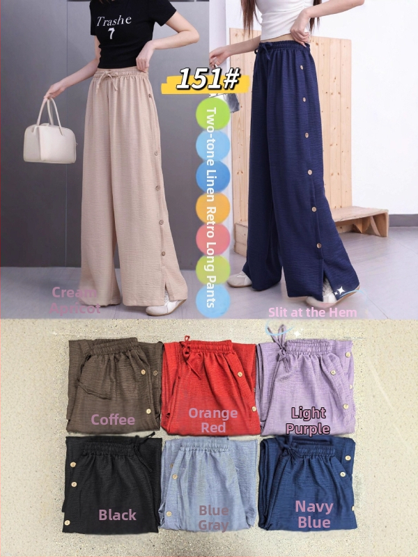 Dámske široké nohavice s vysokým pásom, polyester, tenký materiál, letná sezóna 2025, elegantný kancelársky štýl