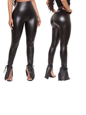 Ženske PU kožne hlače, srednji pojas, duge hlače, micro-pants stil, reflektivna obrada, 30% spandex