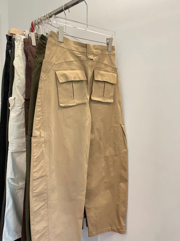 Ženske hlače od pamuka i elastana, širokog kroja, niski struk, pješčano pranje, street hipster stil