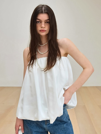 Top bez naramenica s rubnim u stilu suknje, standardna duljina, jednobojni poliester, elegantan uredski stil
