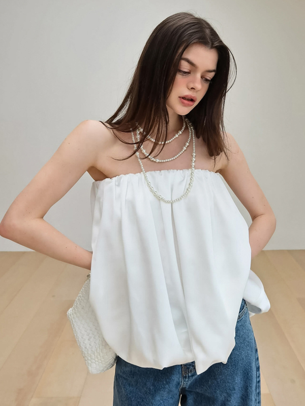 Top bez naramenica s rubnim u stilu suknje, standardna duljina, jednobojni poliester, elegantan uredski stil