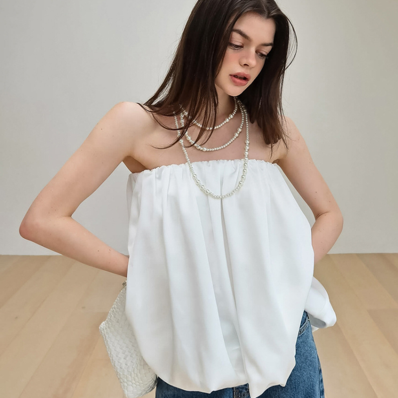 Top bez naramenica s rubnim u stilu suknje, standardna duljina, jednobojni poliester, elegantan uredski stil