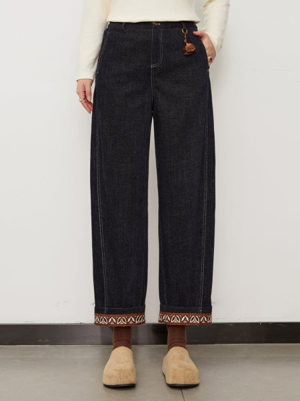 Hlače s preklopljenim rubom, ravne hlače, retro stil, viskoza 30–50% (jesen 2024)