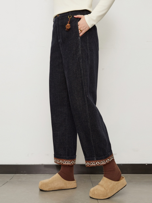 Hlače s preklopljenim rubom, ravne hlače, retro stil, viskoza 30–50% (jesen 2024)