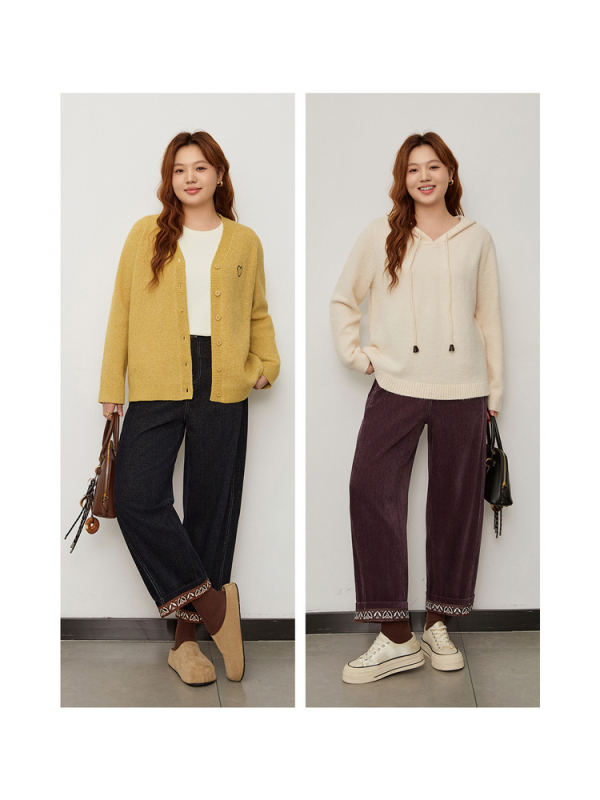 Hlače s preklopljenim rubom, ravne hlače, retro stil, viskoza 30–50% (jesen 2024)