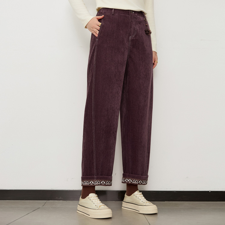 Hlače s preklopljenim rubom, ravne hlače, retro stil, viskoza 30–50% (jesen 2024)