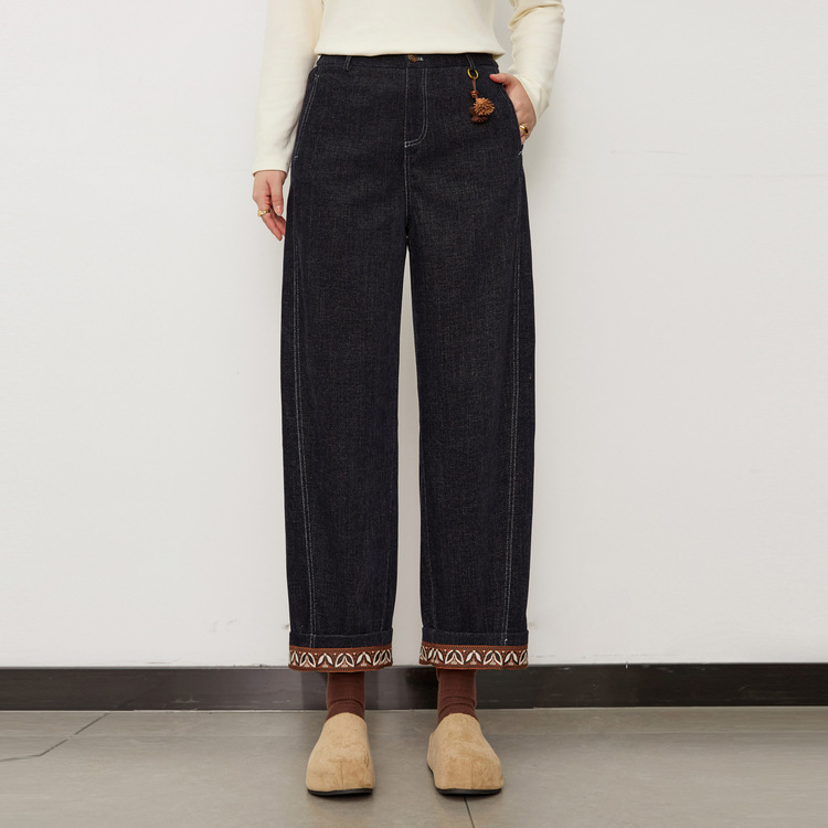 Hlače s preklopljenim rubom, ravne hlače, retro stil, viskoza 30–50% (jesen 2024)