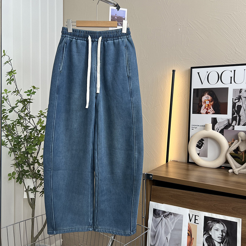 Ženske hlače Lyocell s fleceom, široki kroj, visok elastični pojas, puna duljina, casual gradski stil