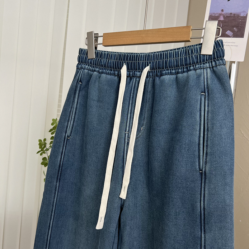 Ženske hlače Lyocell s fleceom, široki kroj, visok elastični pojas, puna duljina, casual gradski stil
