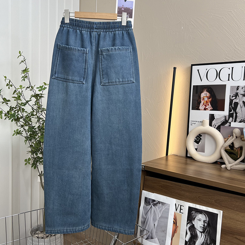 Ženske hlače Lyocell s fleceom, široki kroj, visok elastični pojas, puna duljina, casual gradski stil