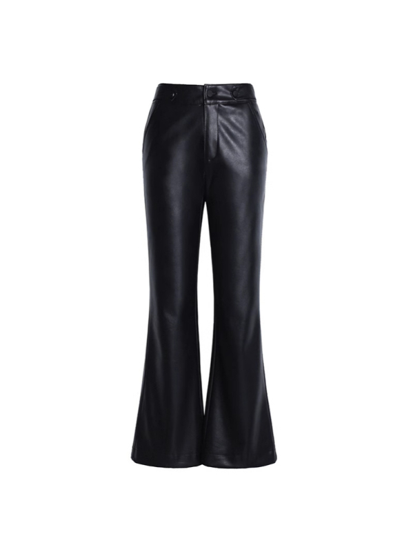 Pantaloni din piele PU pentru femei, croială evazată, talie înaltă, lungi, material principal poliester