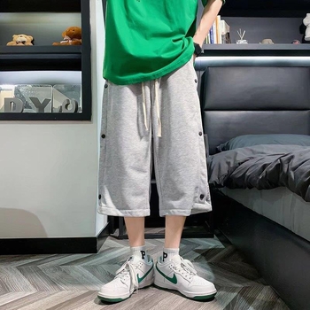 Muške ljetne cropped hlače, opušteni ravni kroj, 3/4 dužine, kontrastni šavovi, sportske hlače od pamuk-poliester smjese