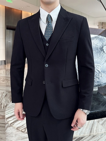 Muško trodijelno odijelo, Slim Fit, ovratnik barge, tkanina od pamuk-mešavine 73% acetata, Bonded podstava, za sve sezone