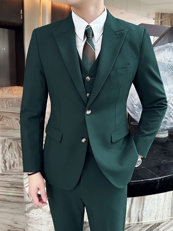Muško trodijelno odijelo, Slim Fit, ovratnik barge, tkanina od pamuk-mešavine 73% acetata, Bonded podstava, za sve sezone