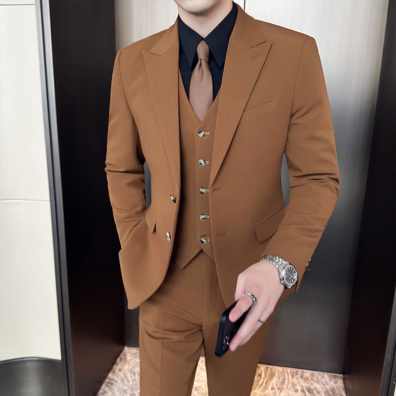 Muško trodijelno odijelo, Slim Fit, ovratnik barge, tkanina od pamuk-mešavine 73% acetata, Bonded podstava, za sve sezone