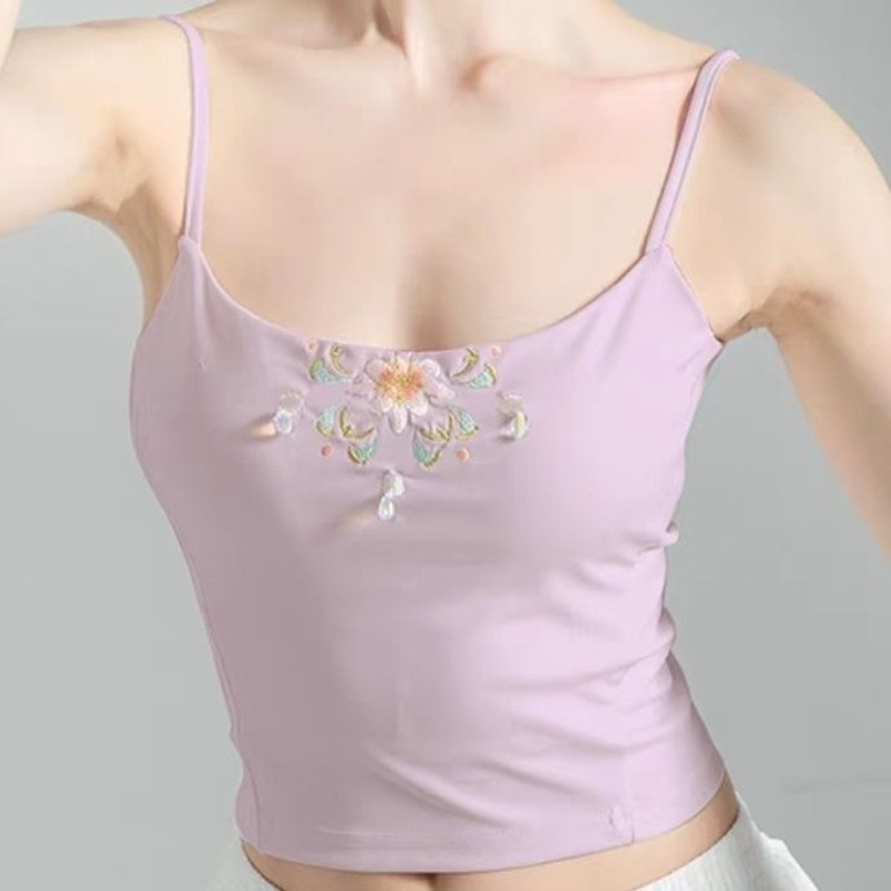 Top s naramenima u sling stilu, s izvezenim dizajnom, ultra kratka duljina, Chenille tkanina sa Spandexom < 30%, za odrasle žene