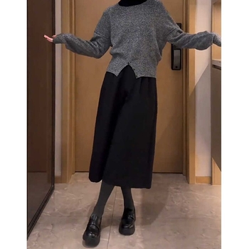 Ženske hlače s visokim strukom od vunenog materijala, široke nogavice, skraćena duljina, ležeran kroj, za siluetu kruške