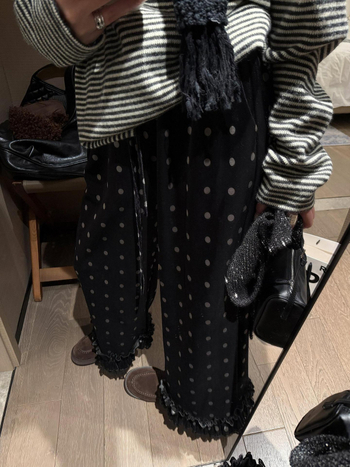 Hlače od velura s točkicama, smjesa velura i pamuka, dužina 9/10, visoki pojas, retro stil