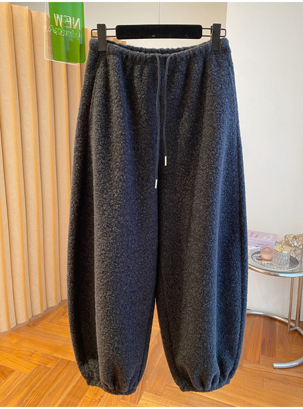 Ženske hlače od lambswool fleece, visok pojas, ravni kroj, debeli zimski komad, 95%+ poliester