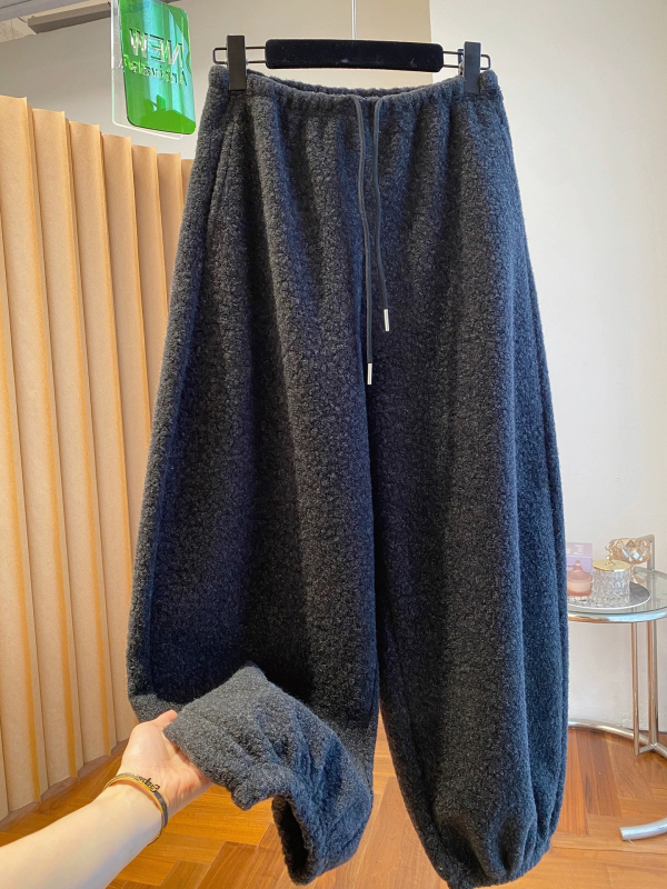 Ženske hlače od lambswool fleece, visok pojas, ravni kroj, debeli zimski komad, 95%+ poliester