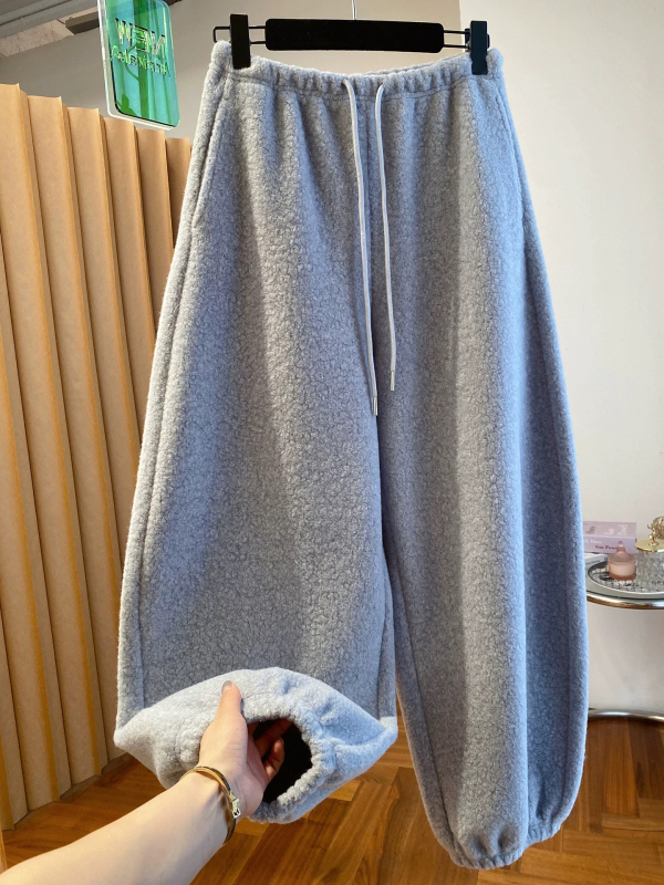 Ženske hlače od lambswool fleece, visok pojas, ravni kroj, debeli zimski komad, 95%+ poliester