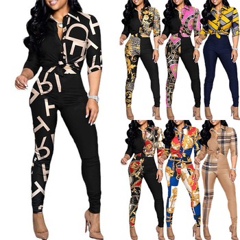 Dvodelni casual set s printom: košulja s reverom i hlače (Pattern: Print; Fabric: Polyester fiber; Season: Spring 2023; Style: Japanese/Korean leisure; Sleeve: Long)