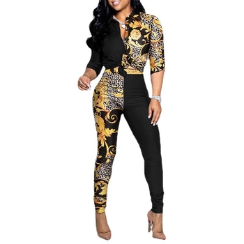 Dvodelni casual set s printom: košulja s reverom i hlače (Pattern: Print; Fabric: Polyester fiber; Season: Spring 2023; Style: Japanese/Korean leisure; Sleeve: Long)