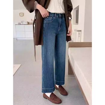 Női denim farmer – karcsú egyenes szabás, magas derék, elasztikus, cropped hossz